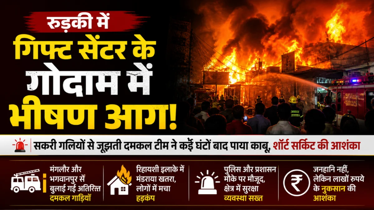 रुड़की में गिफ्ट सेंटर के गोदाम में भीषण आग, लाखों का नुकसान