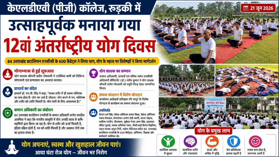 केएलडीएवी (पीजी) कॉलेज रुड़की में उत्साहपूर्वक मनाया गया 12वां अंतर्राष्ट्रीय योग दिवस